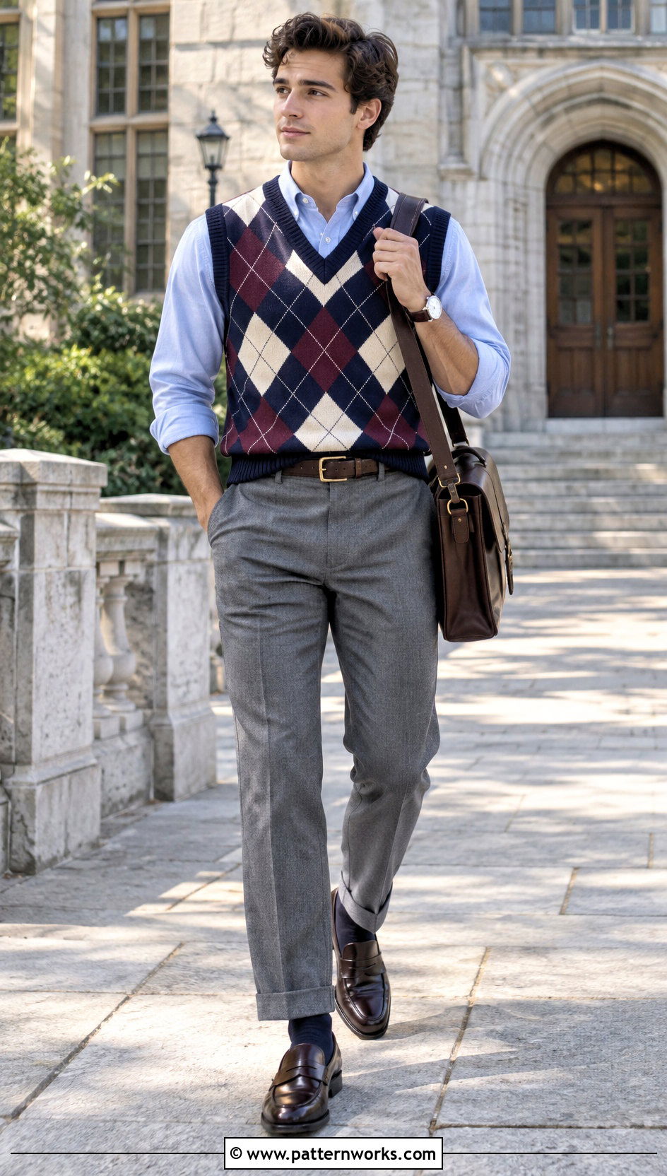Argyle Crochet Mens Sweater Vest With Oxford Shirt - 24 crochet mens sweater vest outfit ideas