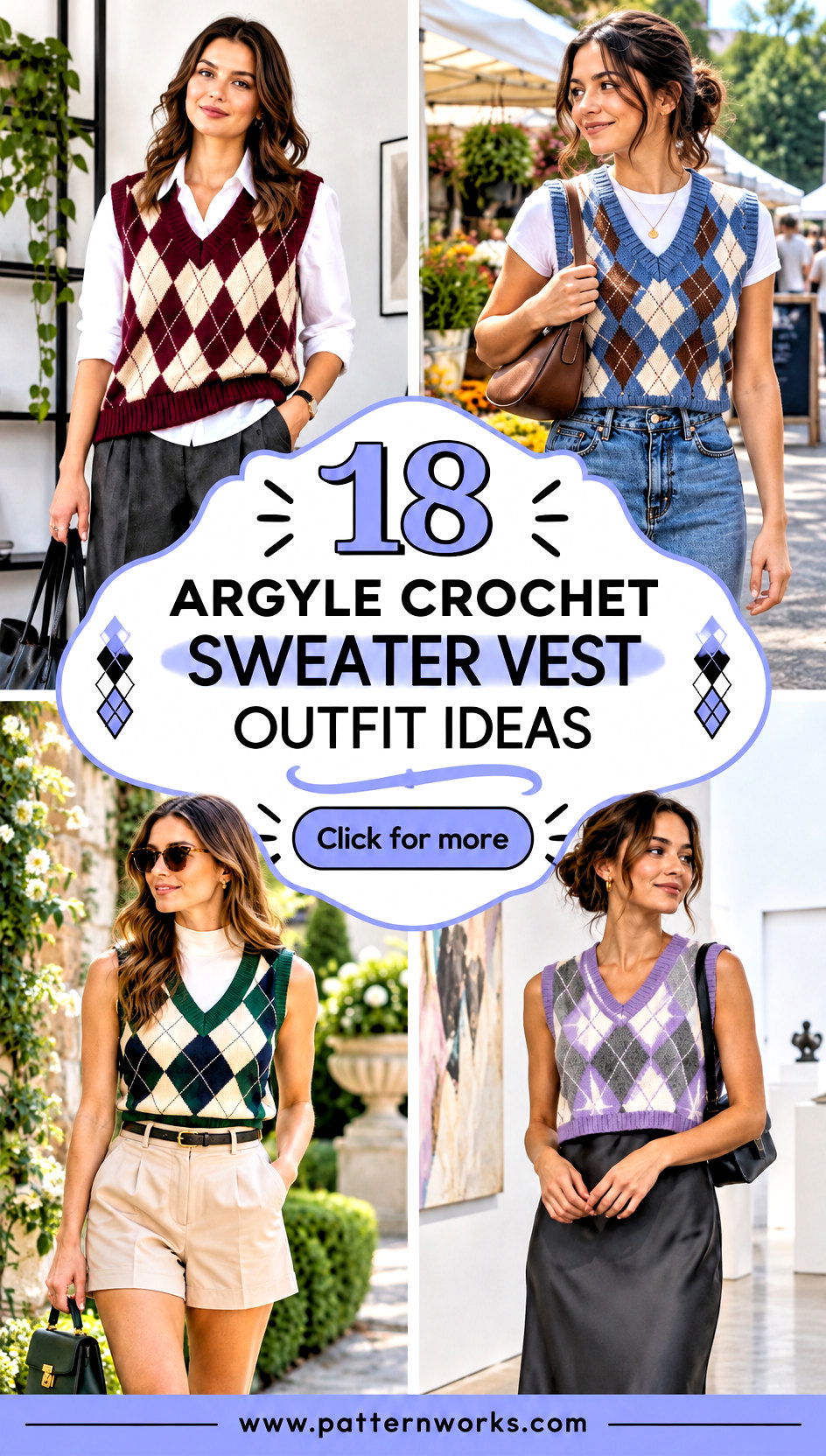 18 Argyle Crochet Sweater Vest Outfit Ideas for Layering - 18 Argyle Crochet Sweater Vest Outfit Ideas for Layering