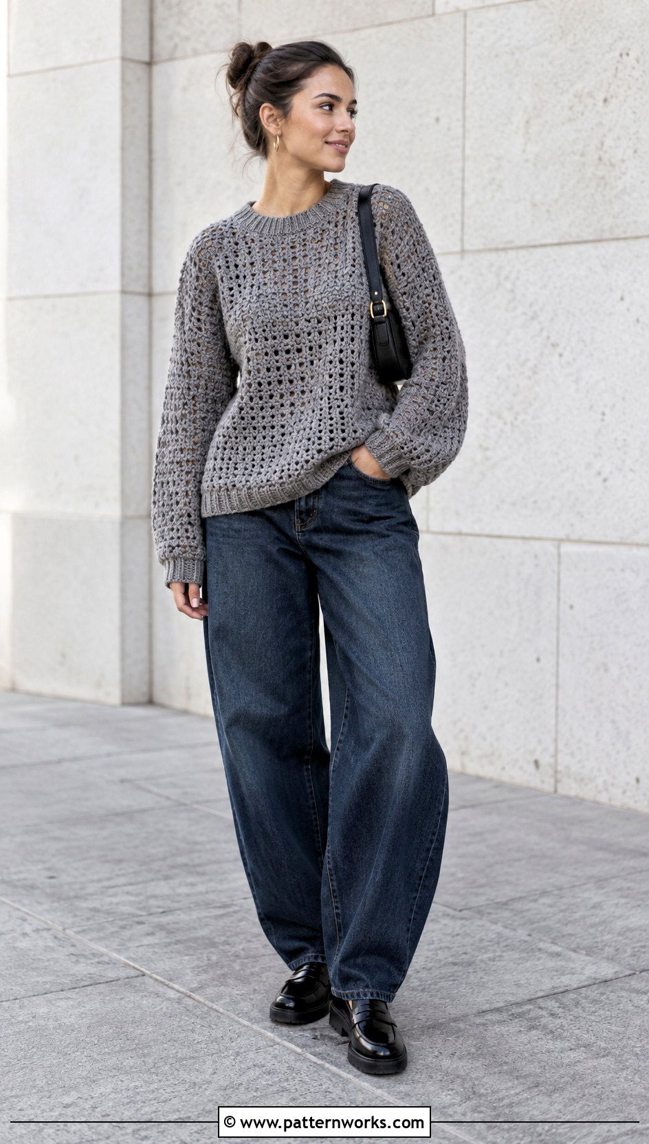 Baggy Crochet Sweater Outfit With Barrel Jeans - 30 baggy crochet sweater outfit ideas