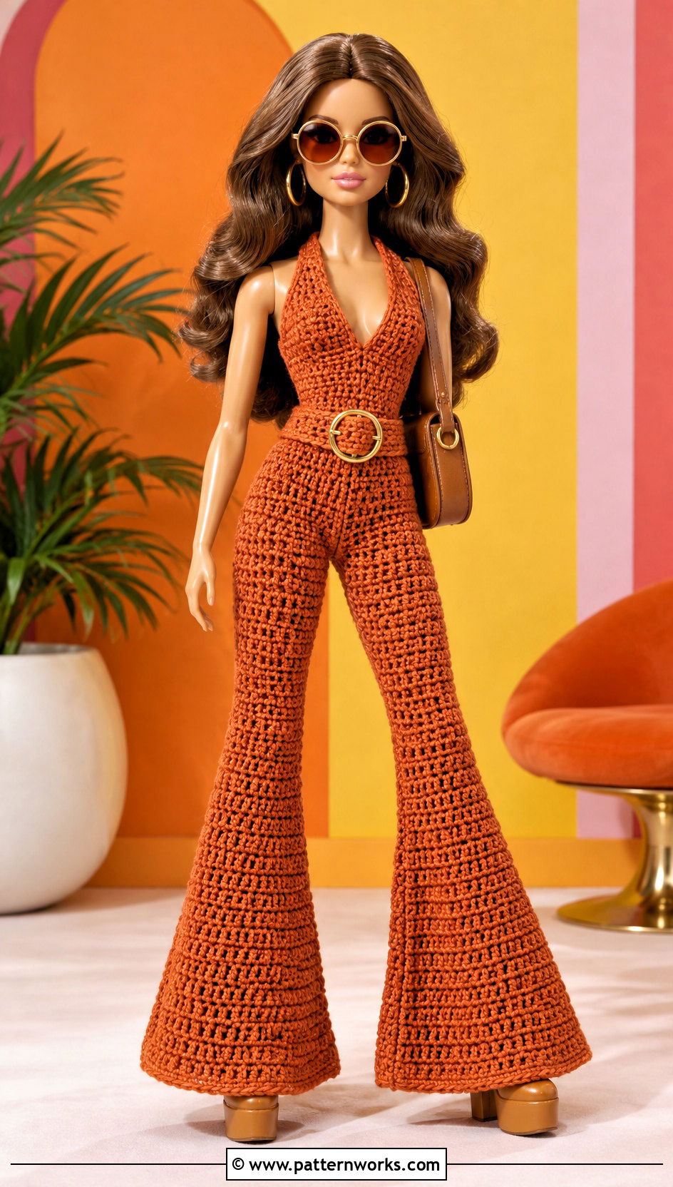 Barbie Crochet Retro Flared Jumpsuit Outfit - 18 barbie crocheted clothes and outfit ideas