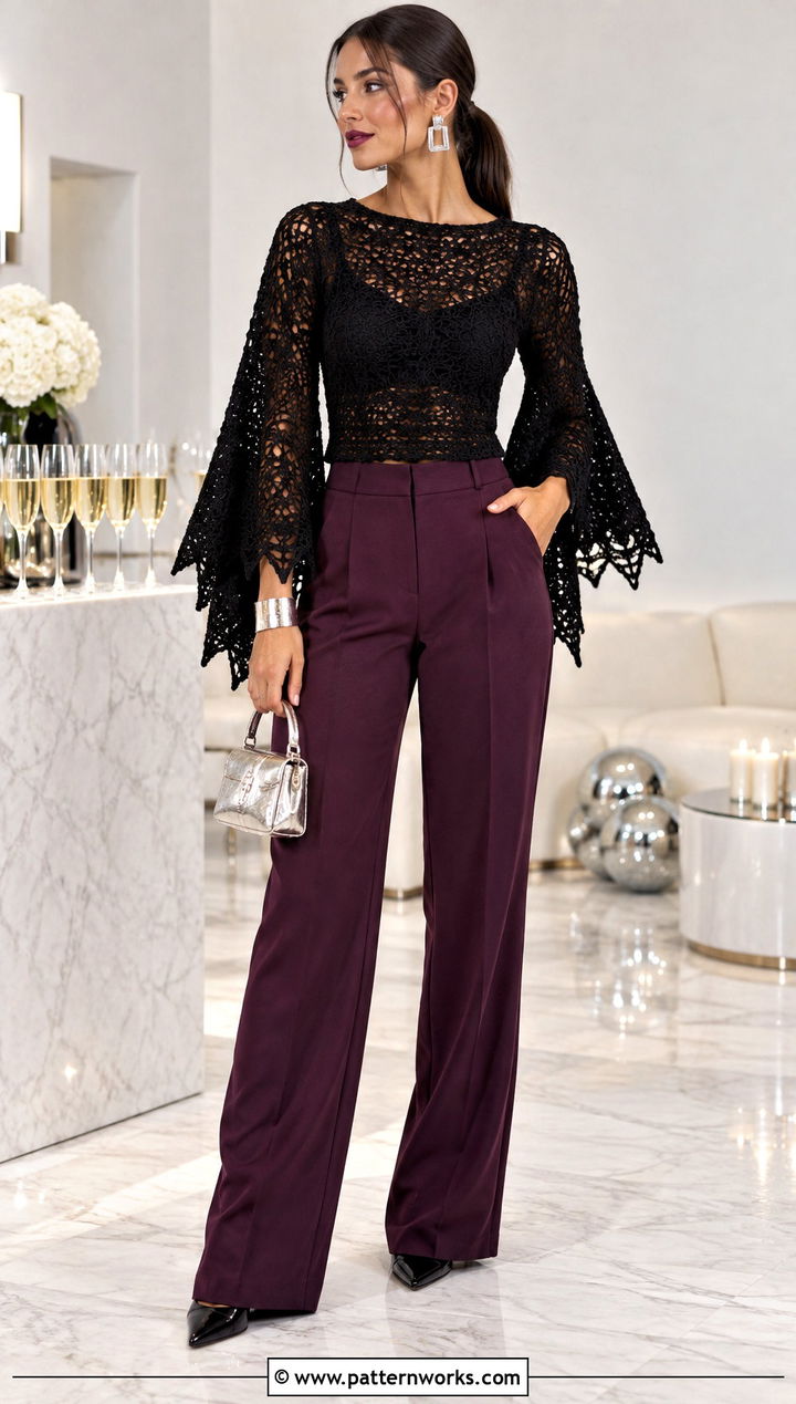 Bat Wing Crochet Top With Tailored Pants - 24 Crochet Halloween Clothes and outfit ideas