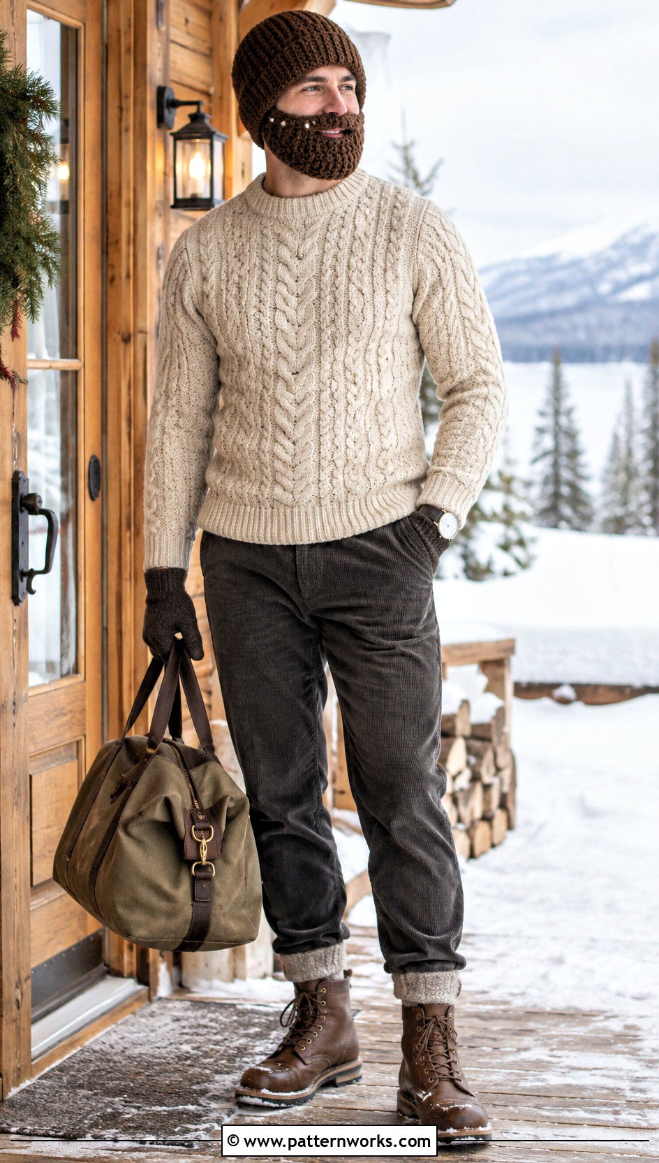 Beard Crochet Hat With Cable Knit Sweater - 24 Beard Crochet Hat outfit ideas