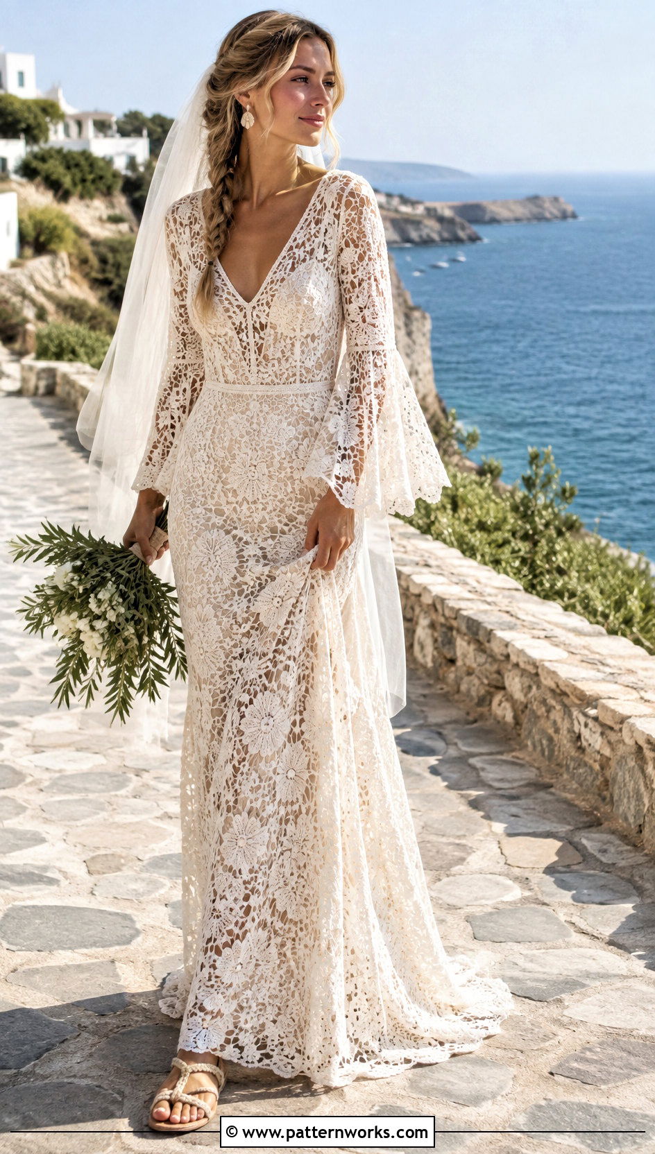 Bell Sleeve Irish Lace Crochet Beach Wedding Dress - 18 irish lace crochet wedding dress outfit ideas