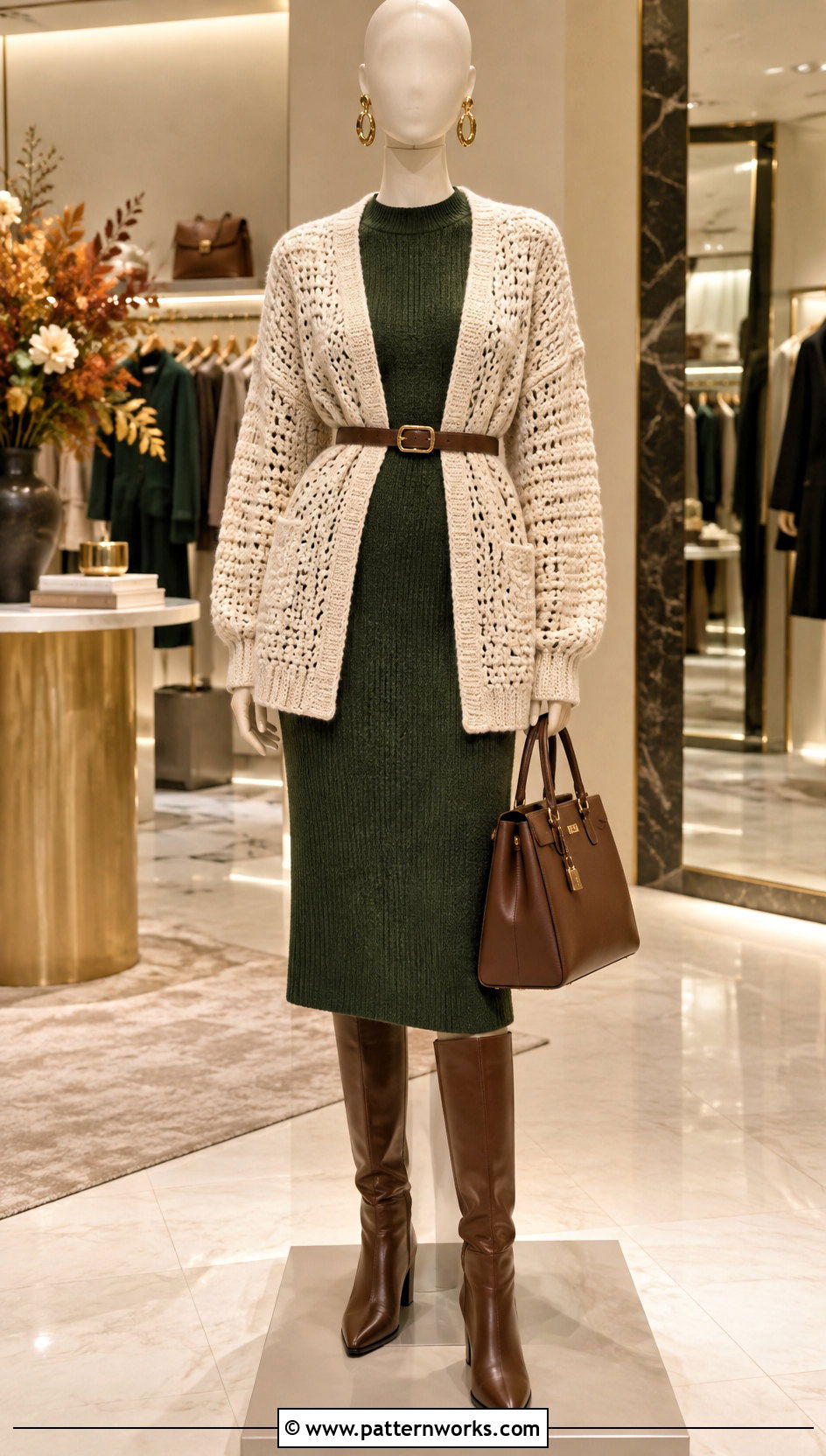 Belted Crochet Cardigan With Midi Dress - 18 Crochet Cardigan On Mannequin outfit ideas