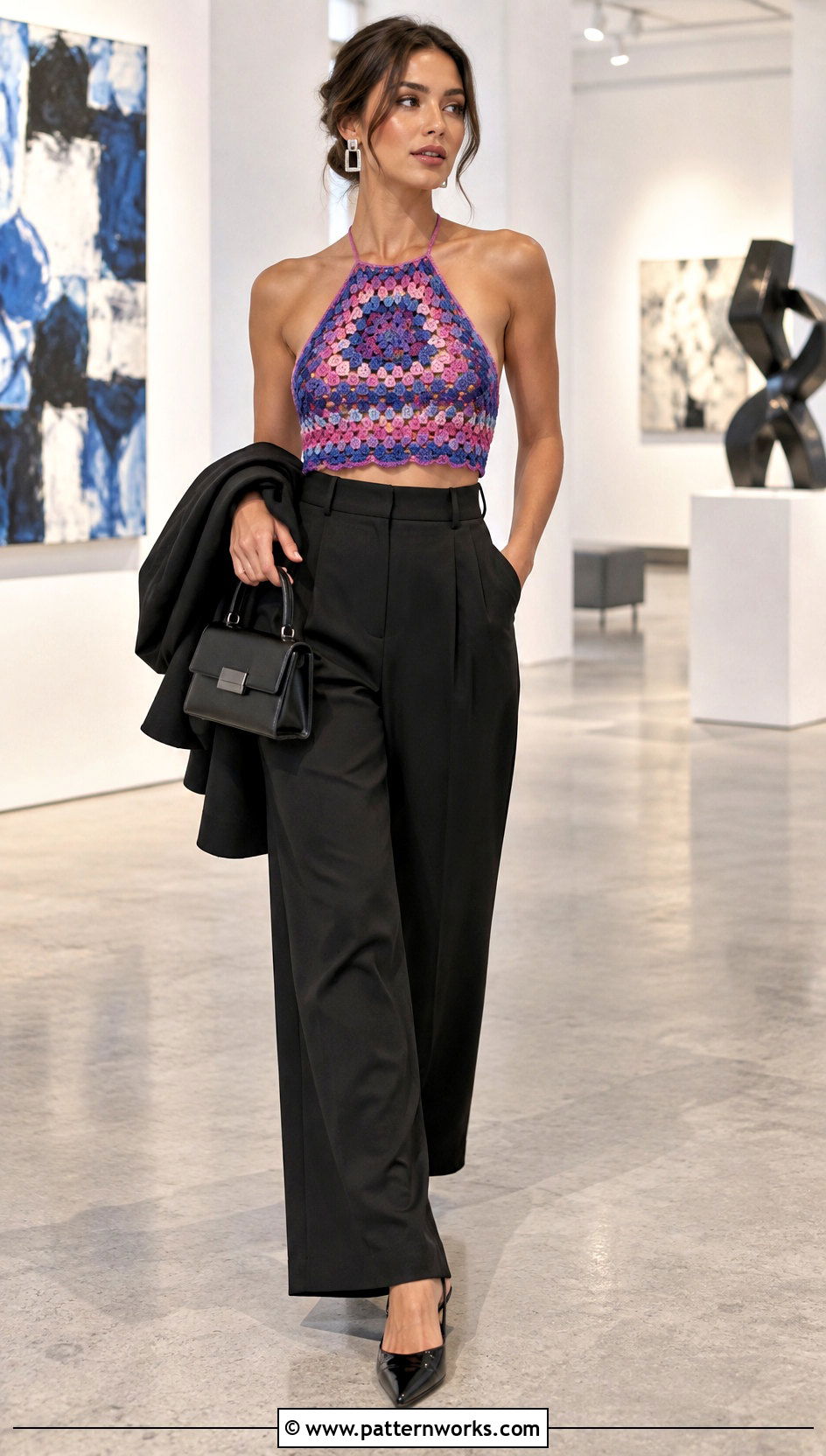 Bisexual Crochet Halter Top With Wide Leg Trousers - 24 bisexual crochet top outfit ideas