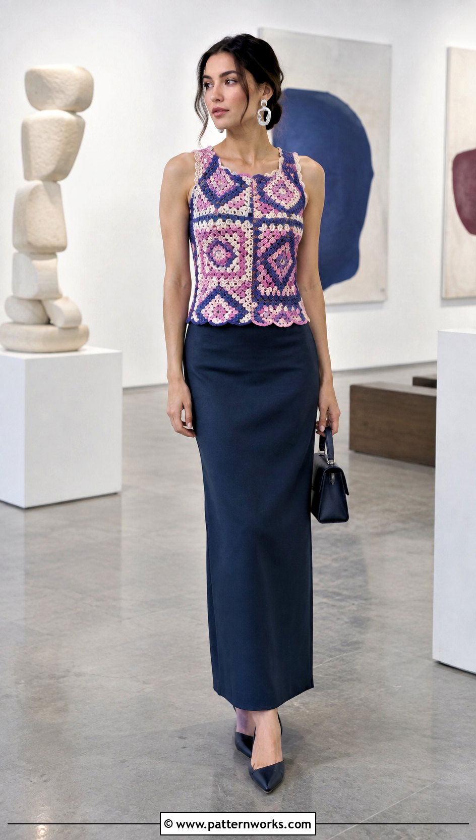 Bisexual Mosaic Crochet Top With Column Skirt - 24 bisexual crochet top outfit ideas