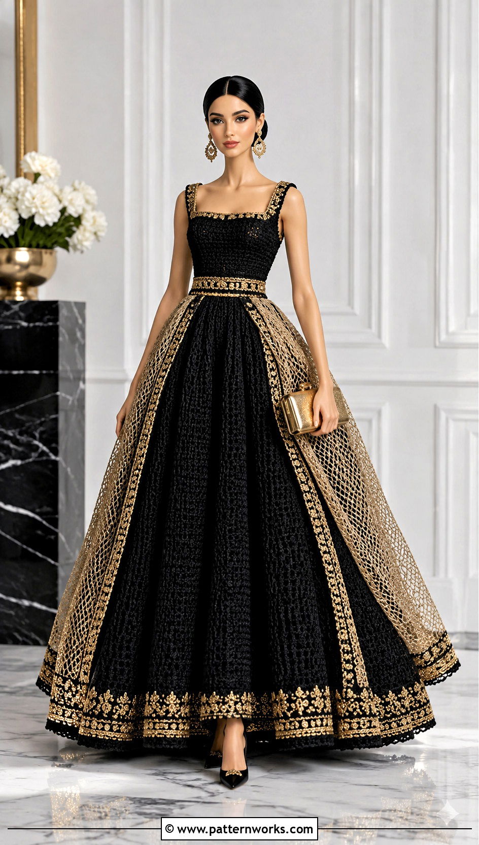 Black And Gold Crochet Barbie Ball Gown Outfit - 30 crochet barbie ball gowns outfit ideas