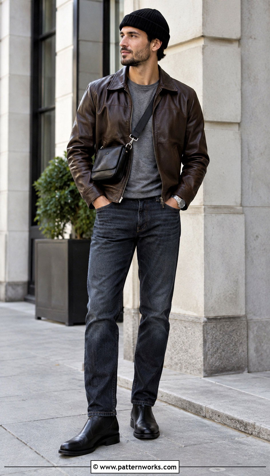 Black Crochet Beanie With Leather Jacket - 24 mens crochet hats men's beanie outfit ideas