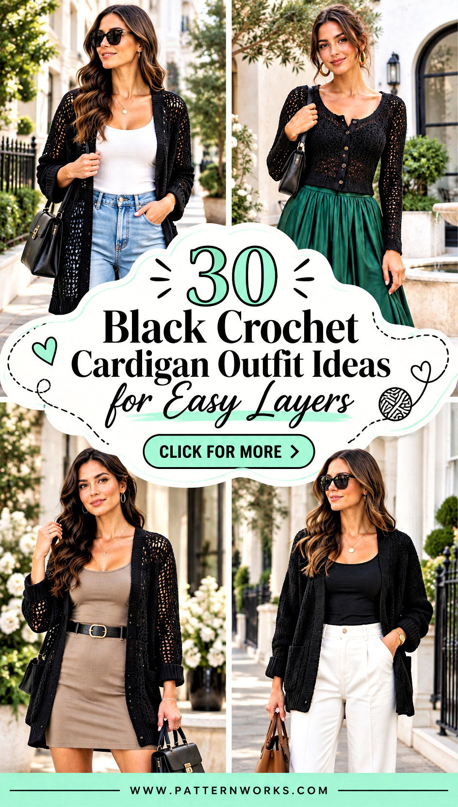 30 Black Crochet Cardigan Outfit Ideas for Easy Layers - 30 Black Crochet Cardigan Outfit Ideas for Easy Layers