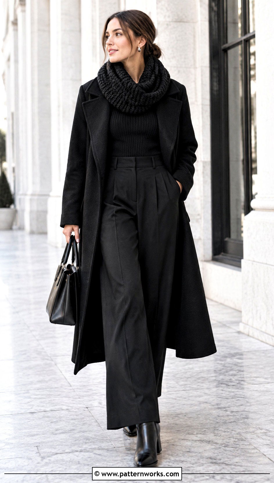 Black Crochet Chunky Cowl With All Black Outfit - 30 crochet chunky cowl outfit ideas