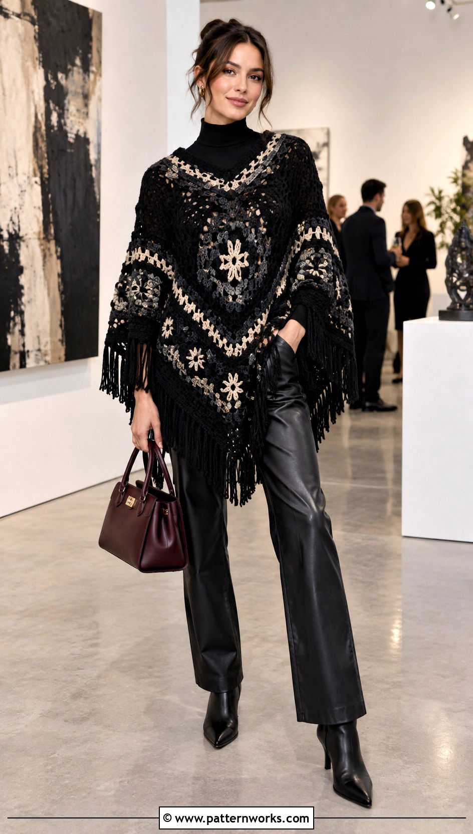 Black Crochet Clint Eastwood Poncho With Leather Pants - 18 Crochet Clint Eastwood Poncho outfit ideas