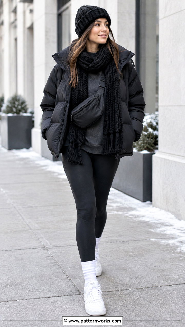 Black Crochet Hat And Scarf Set Outfit With Puffer Jacket - 18 Easy Crochet Hat And Scarf Set outfit ideas