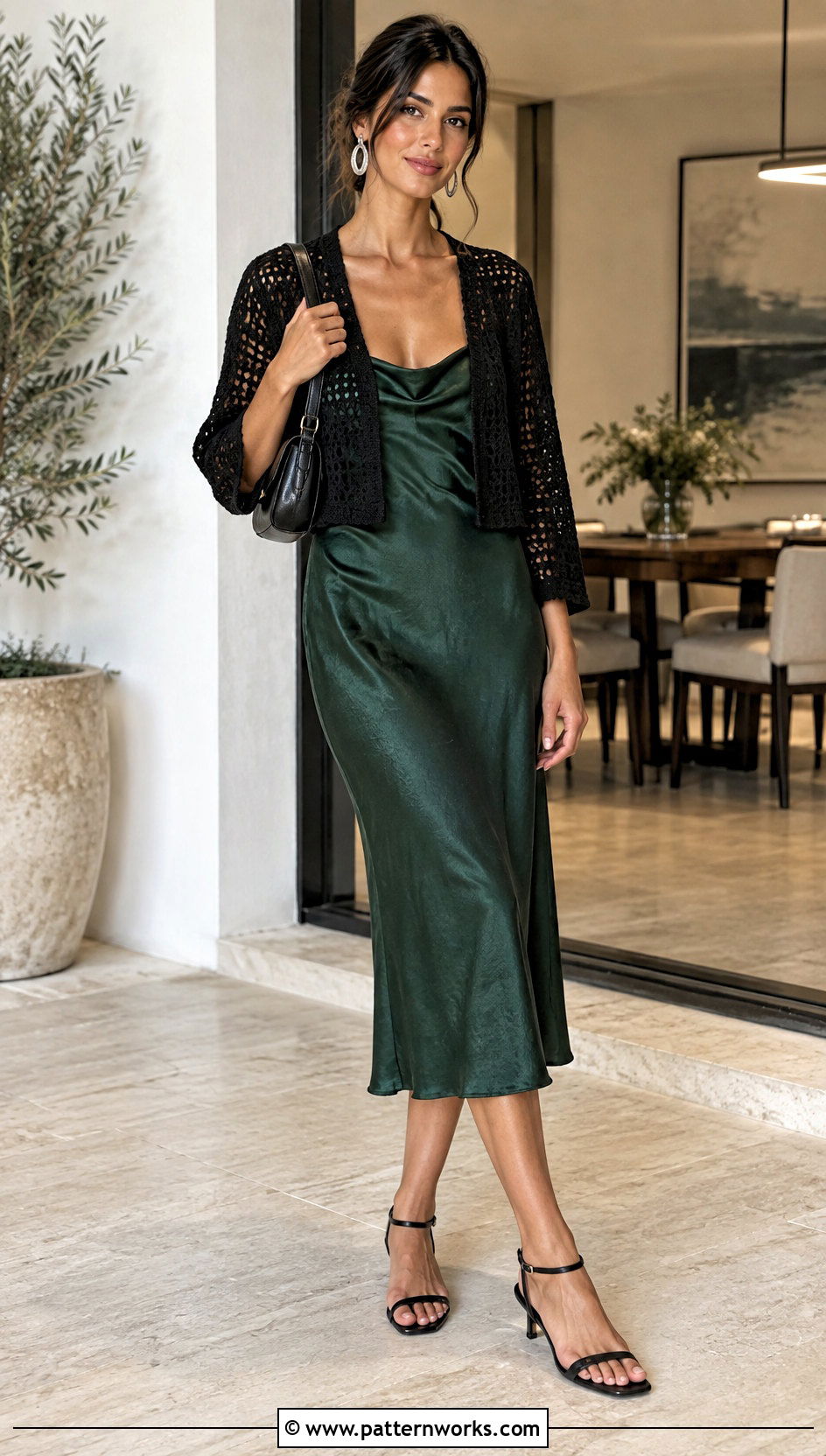 Black Crochet Jacket With Slip Dress - 30 crochet jacket outfit ideas