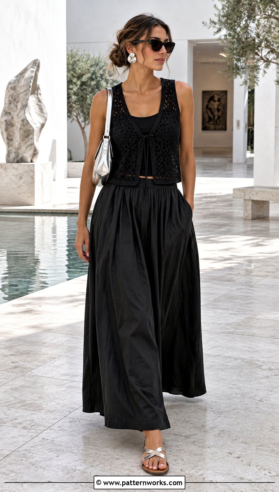 Black Crochet Summer Vest With Black Maxi Skirt - 18 Black Crochet Summer Vest outfit ideas