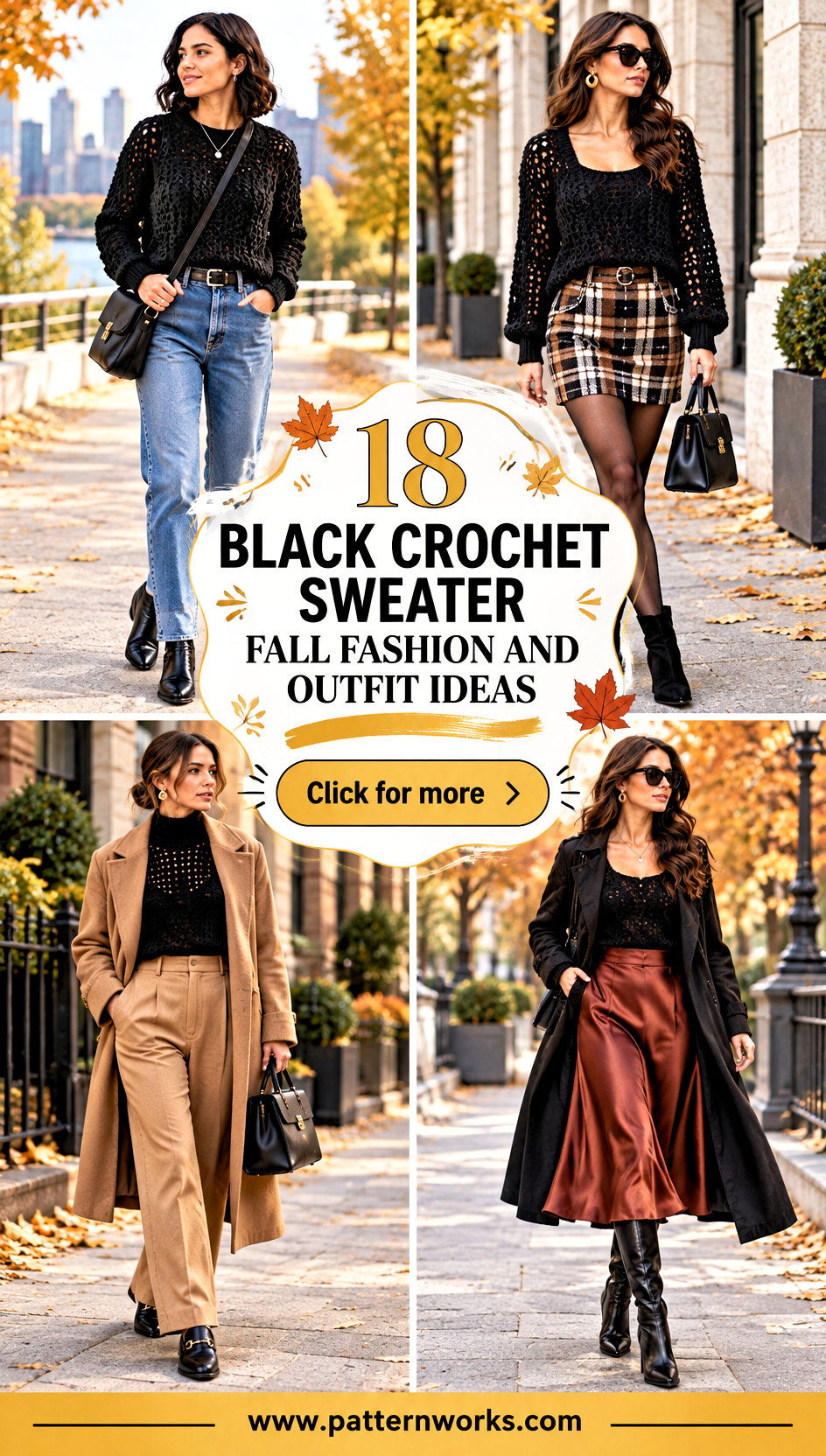 18 Black Crochet Sweater Fall Fashion and Outfit Ideas - 18 Black Crochet Sweater Fall Fashion and Outfit Ideas