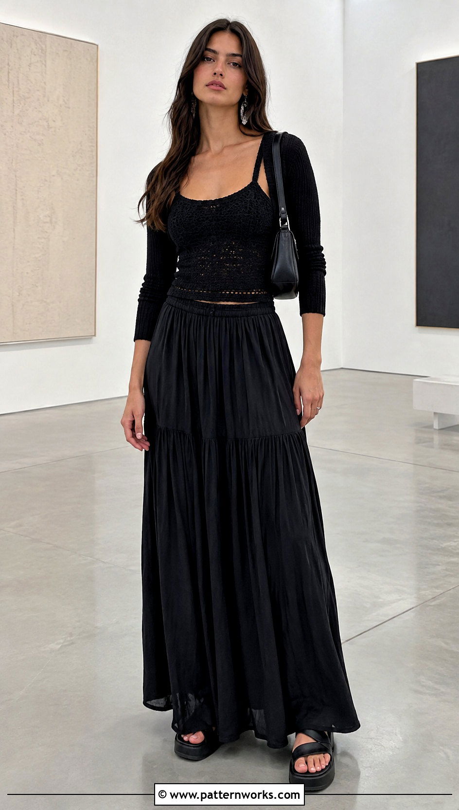 Black Crochet Tank Maxi Skirt And Shrug Outfit - 24 crochet three piece outfit ideas