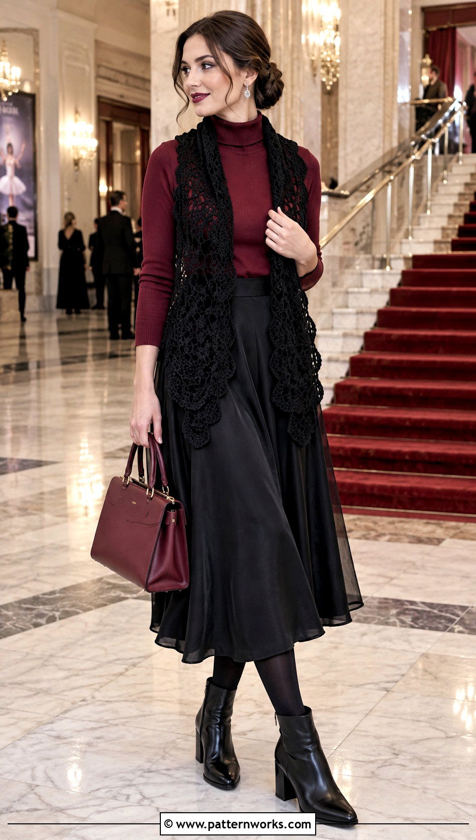 Black Lace Crochet Halloween Scarf Outfit With Midi Skirt - 18 crochet halloween scarf outfit ideas