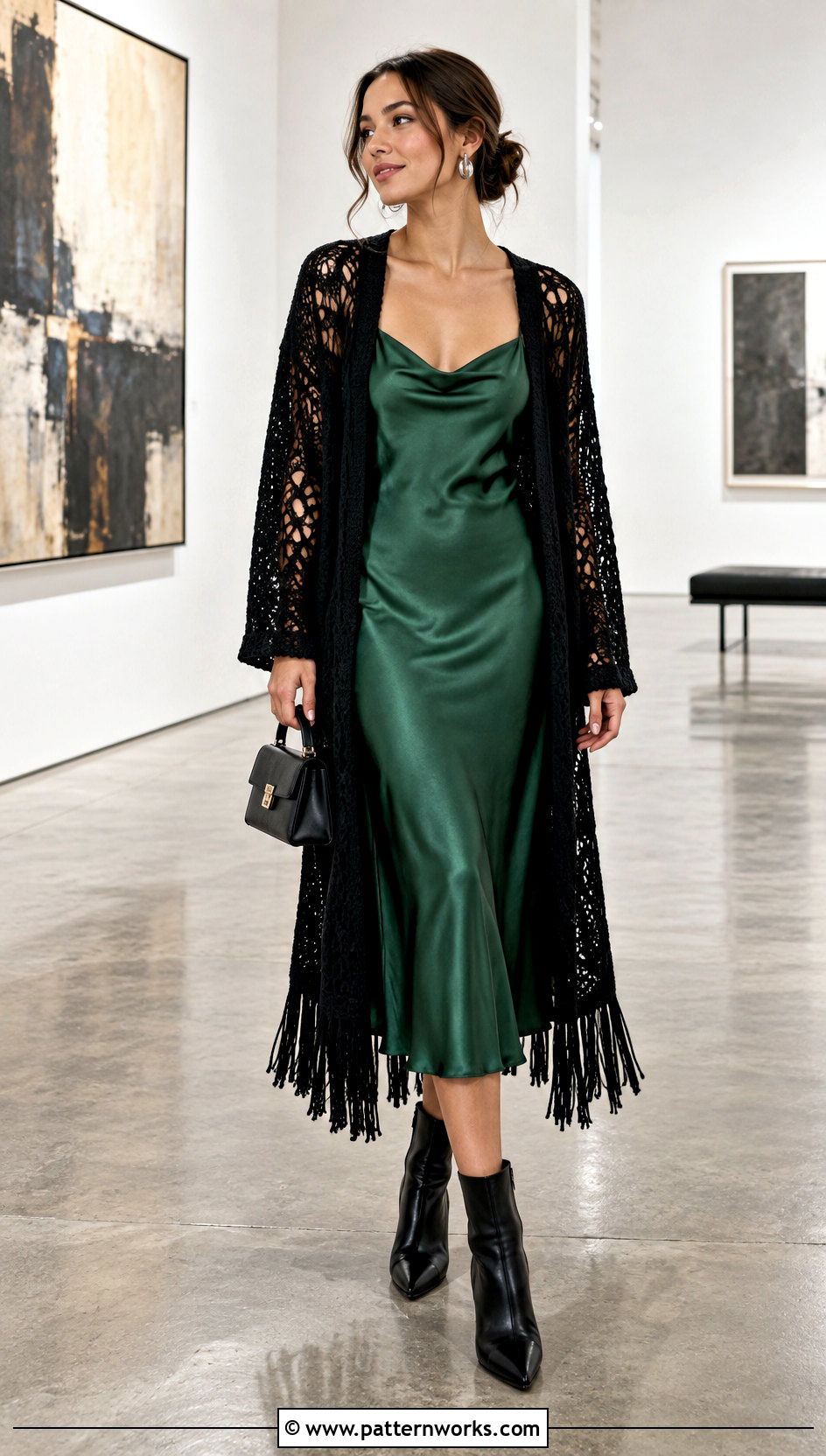 Black Long Crochet Cardigan With Fringe And Slip Dress - 18 long crochet cardigan with fringe outfit ideas