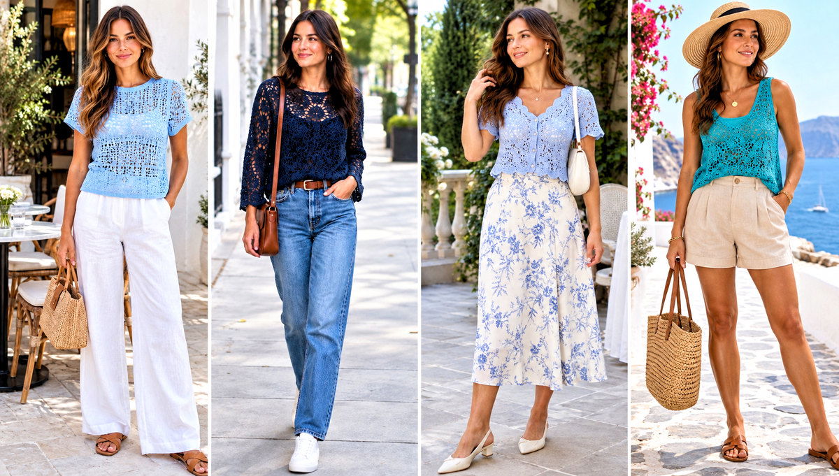18 Blue Crochet Blouse Design Outfit Ideas for Brunch