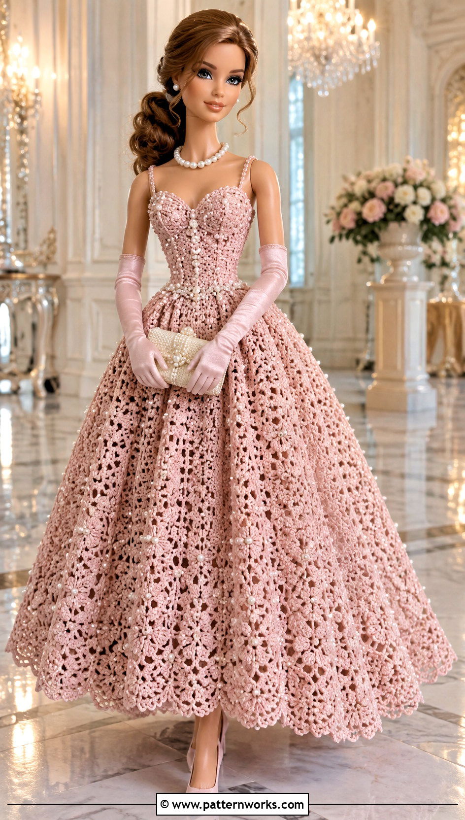 Blush Pearl Crochet Barbie Ball Gown Outfit - 30 crochet barbie ball gowns outfit ideas