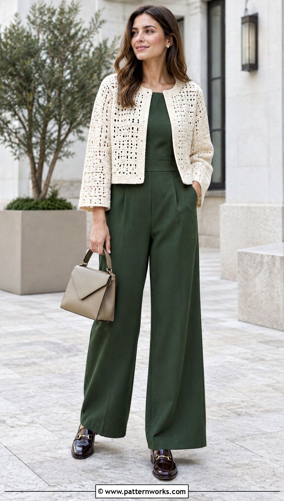 Boxy Crochet Jacket With A Jumpsuit - 18 beginner crochet jacket ideas