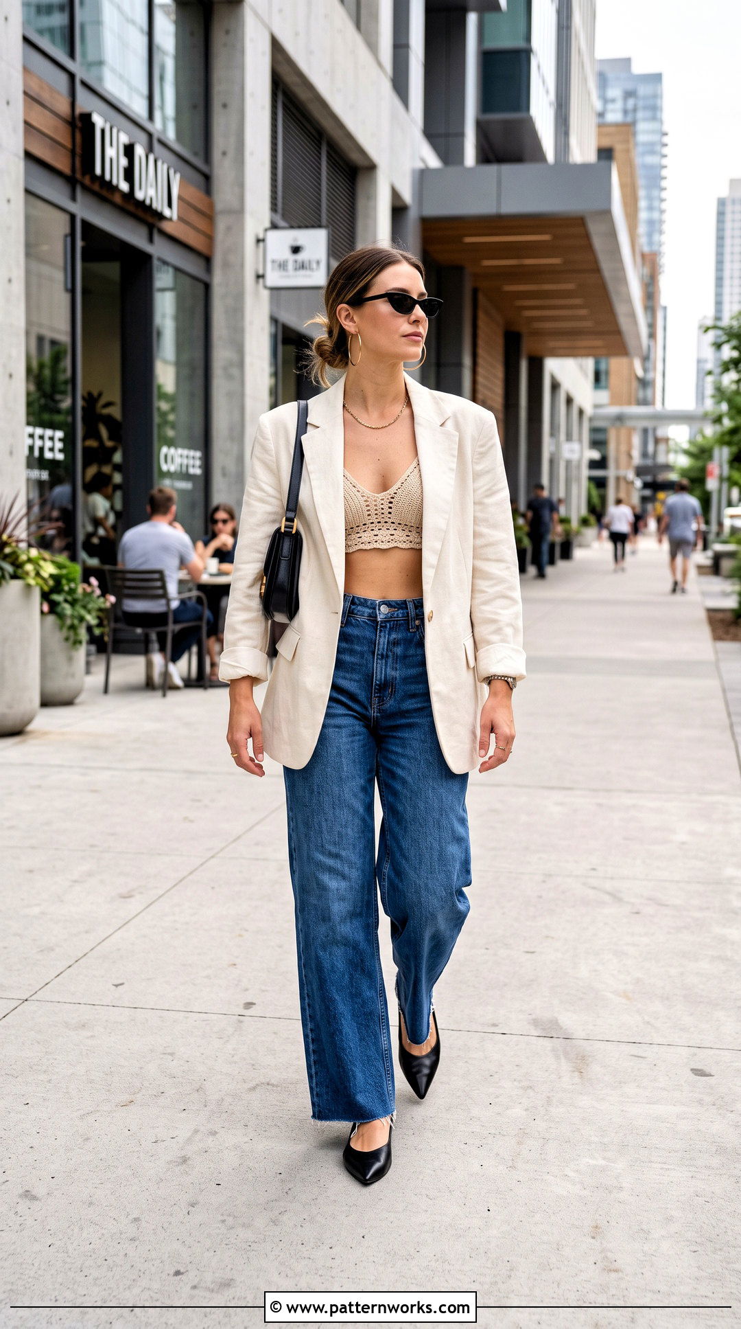 Bralette Crochet Swim Top With Jeans And Blazer - 30 crochet swim top outfit ideas