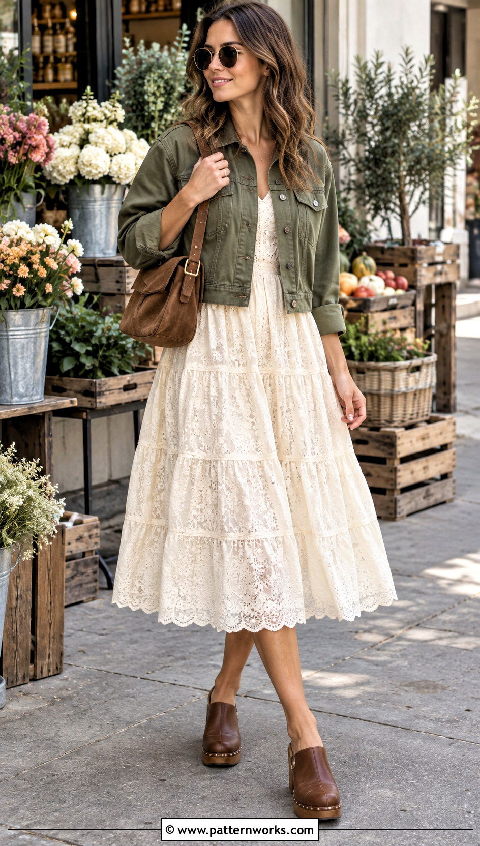 Broomstick Lace Crochet Tiered Dress With Clogs - 18 lacy crochet dress design outfit ideas