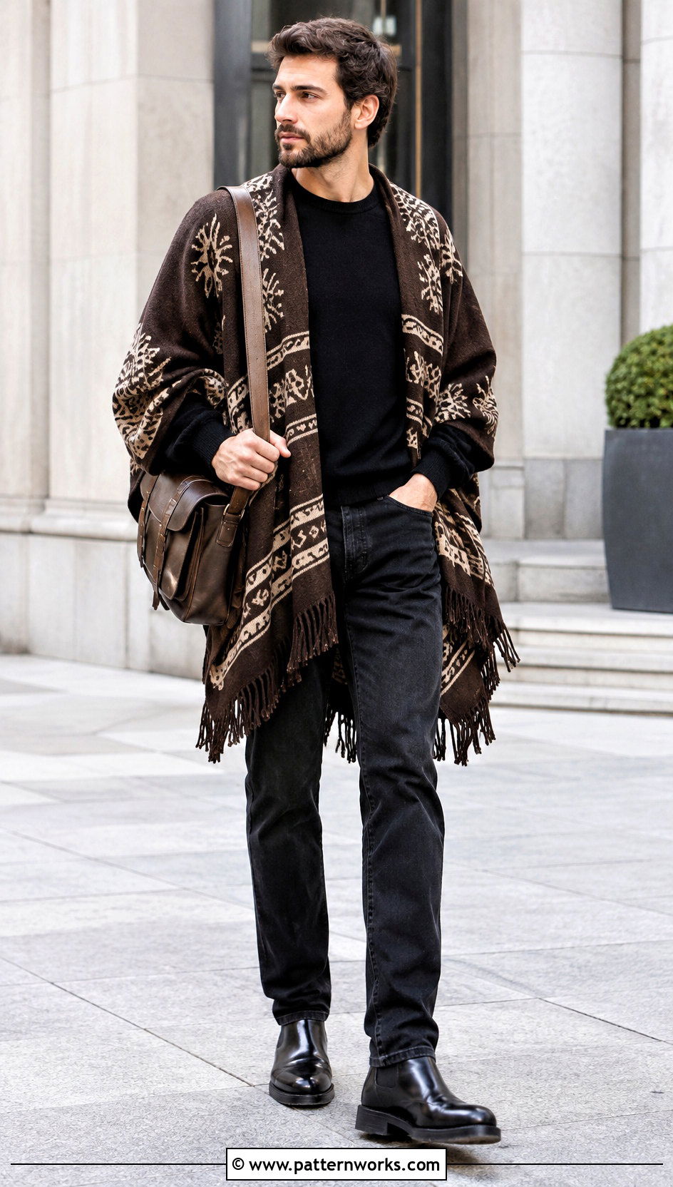 Brown Crochet Clint Eastwood Poncho With Black Jeans - 18 Crochet Clint Eastwood Poncho outfit ideas