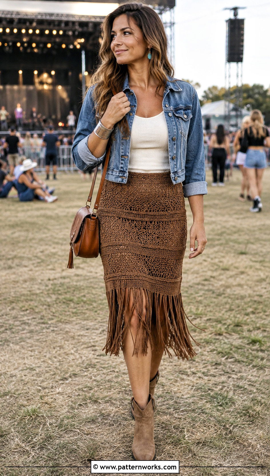 Brown Crochet Fringe Skirt With Western Boots - 18 Crochet Fringe Skirt outfit ideas
