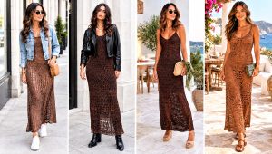 18 Brown Crochet Maxi Dress Outfit Ideas for Summer