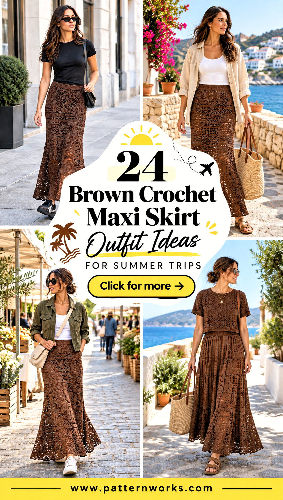 24 Brown Crochet Maxi Skirt Outfit Ideas for Summer Trips - 24 Brown Crochet Maxi Skirt Outfit Ideas for Summer Trips