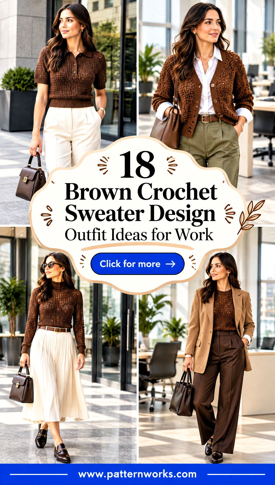 18 Brown Crochet Sweater Design Outfit Ideas for Work - 18 Brown Crochet Sweater Design Outfit Ideas for Work