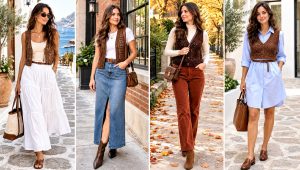 18 Brown Crochet Vest Outfit Ideas for Boho Styling