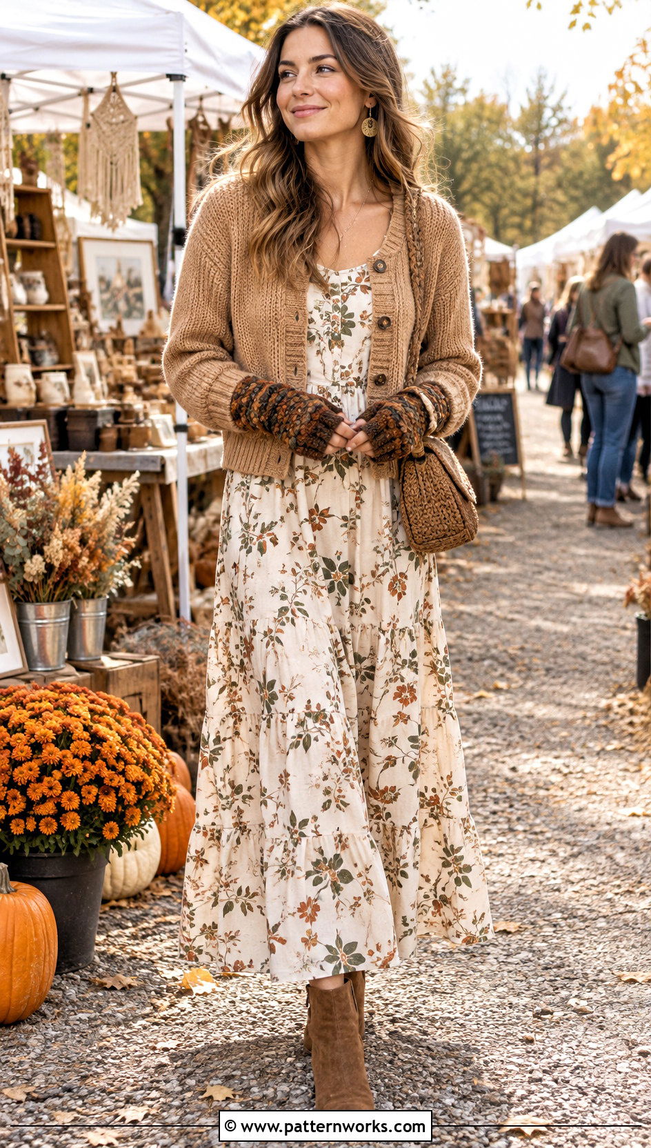 Brown Dragonscale Crochet Gloves With Boho Maxi Dress - 18 Dragonscale Crochet Gloves outfit ideas