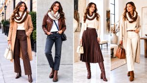 18 Brown and White Crochet Cowl Outfit Ideas for Fall