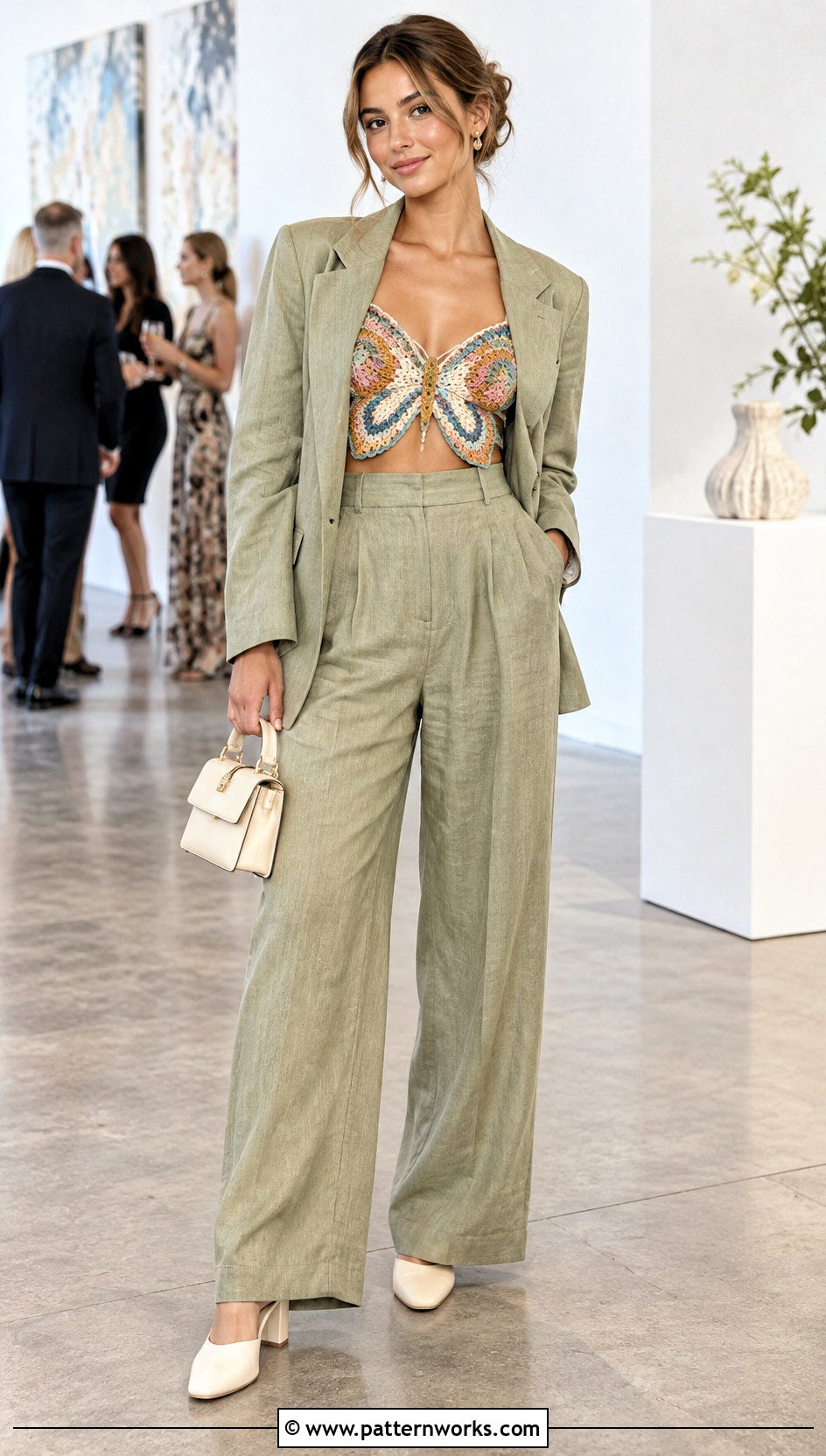 Butterfly Crochet Top With A Lightweight Suit - 30 butterfly crochet top outfit ideas
