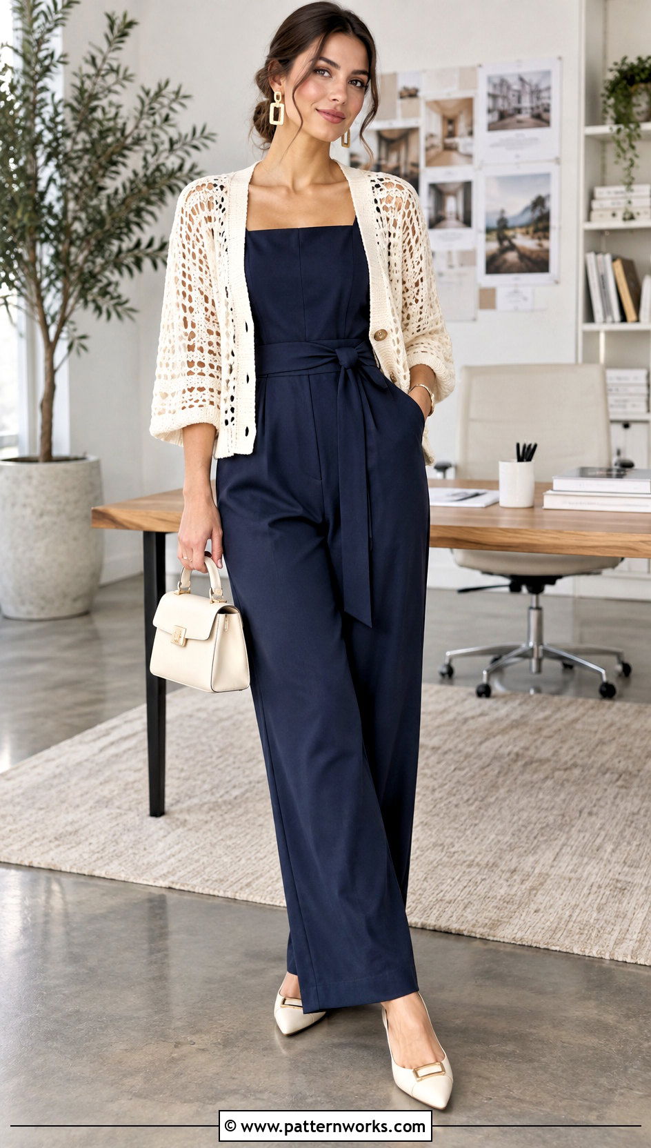 Buttoned Crochet Wrap With A Jumpsuit - 18 Buttoned Crochet Wrap outfit ideas