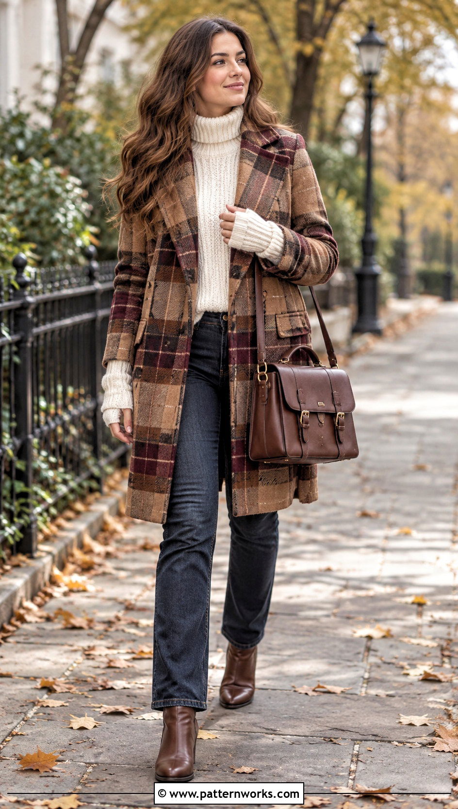 Cable Crochet Fingerless Mittens With Plaid Coat - 24 crochet fingerless mittens outfit ideas