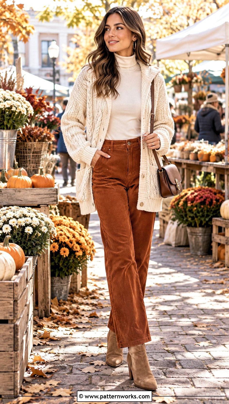 Cable Crochet Hoodie Cardigan With Corduroy Pants - 24 crochet hoodie cardigan outfit ideas