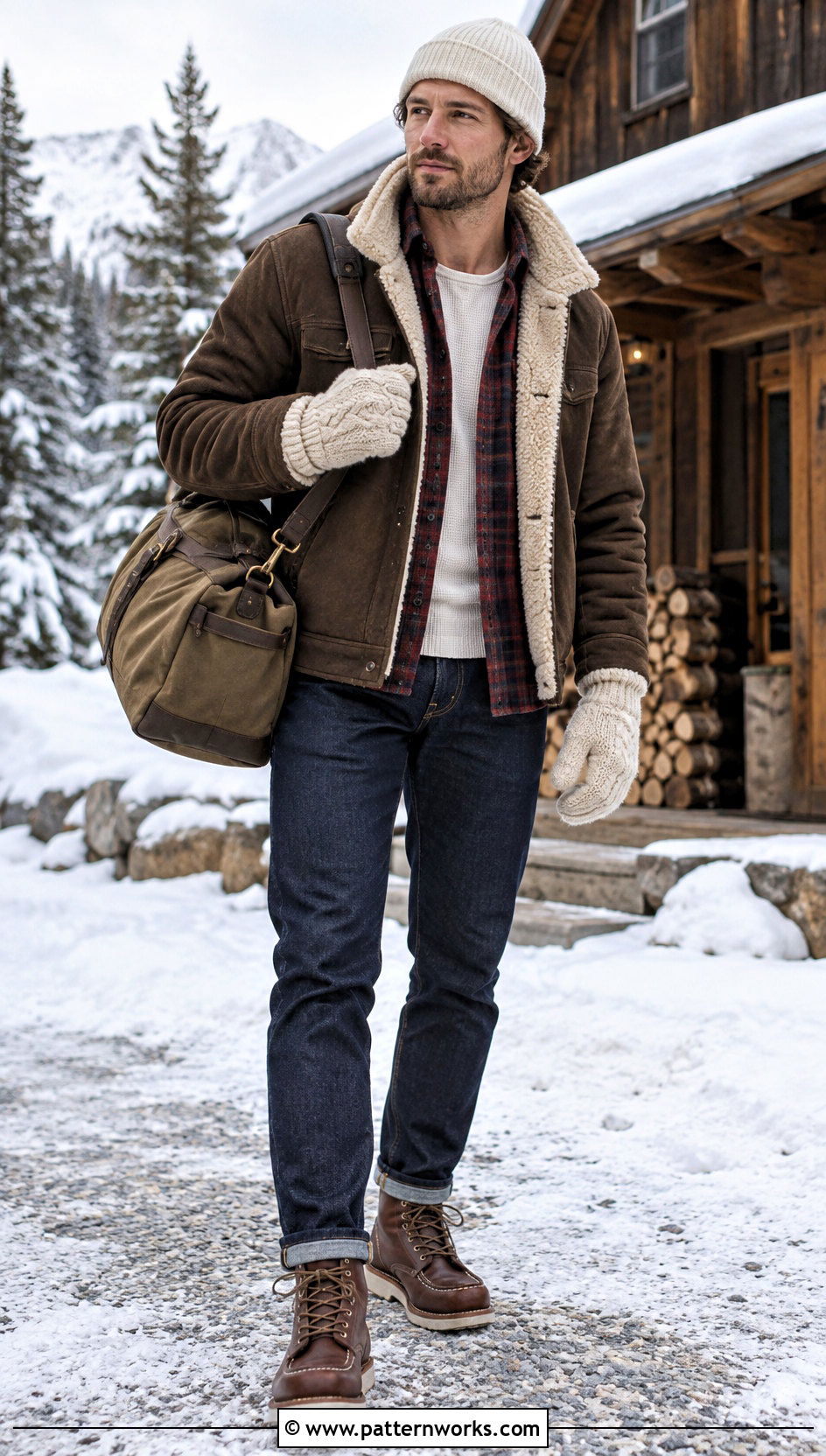 Cable Crochet Mittens With Shearling Jacket Outfit - 24 crochet mittens for men outfit ideas