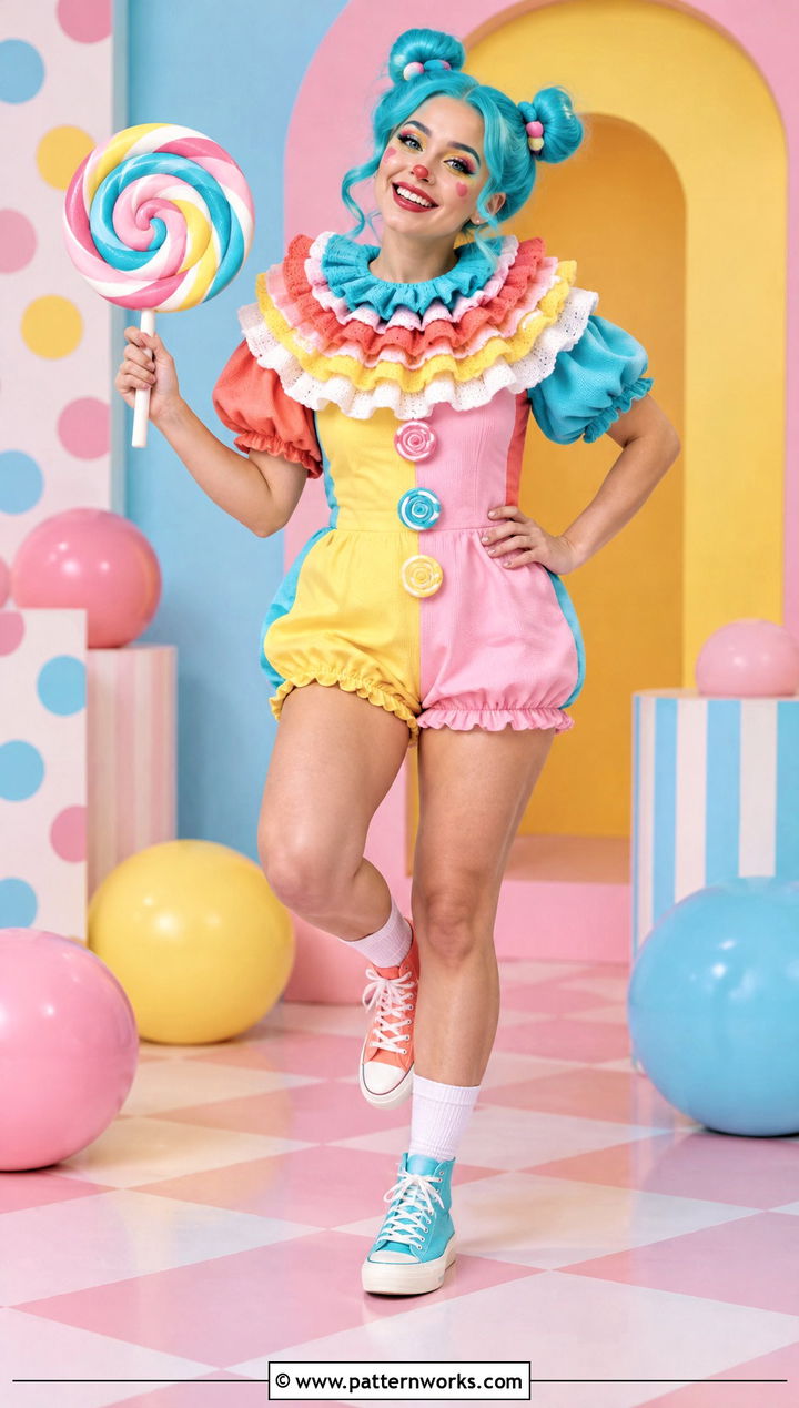 Candy Color Clown Crochet Ruffle Collar Outfit - 24 Clown Crochet Ruffle Collar outfit ideas