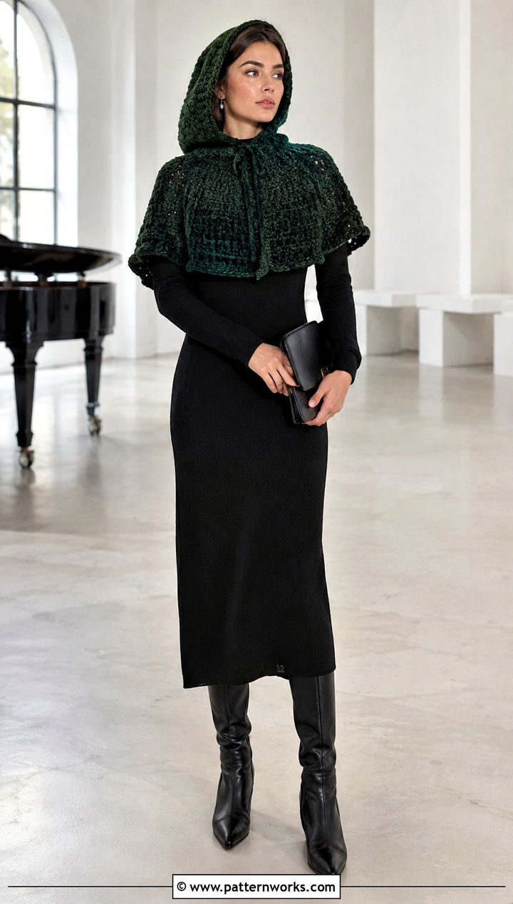 Capelet Hooded Crochet Balaclava With Column Dress - 24 hooded crochet balaclava outfit ideas