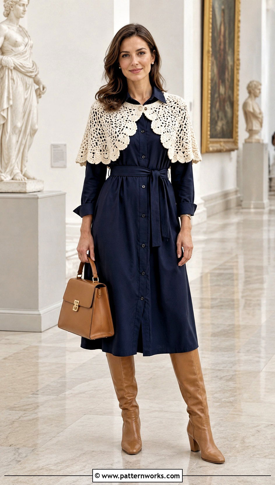 Capelet Vintage Crochet Poncho Outfit With Shirt Dress - 18 Vintage Crochet Poncho outfit ideas