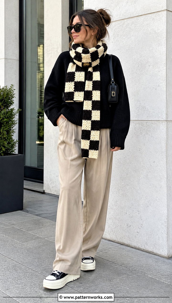Checkerboard Crochet Scarf - 24 crochet scarf design ideas