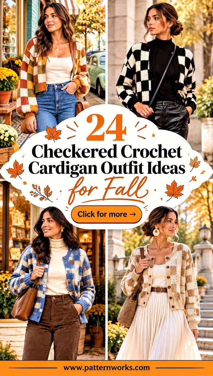24 Checkered Crochet Cardigan Outfit Ideas for Fall - 24 Checkered Crochet Cardigan Outfit Ideas for Fall