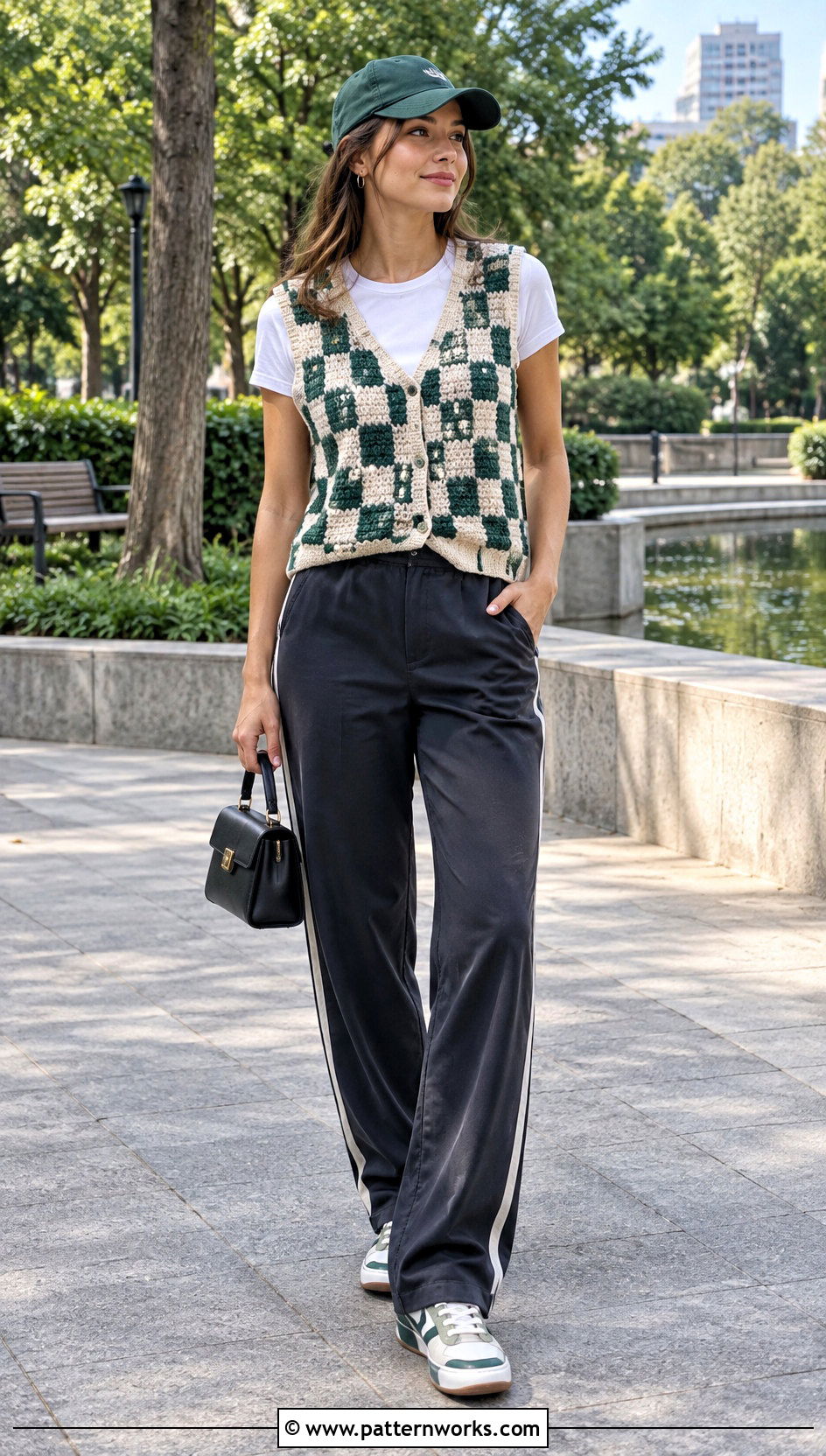 Checkered Crochet Vest Outfit With Track Pants - 30 checkered crochet vest outfit ideas