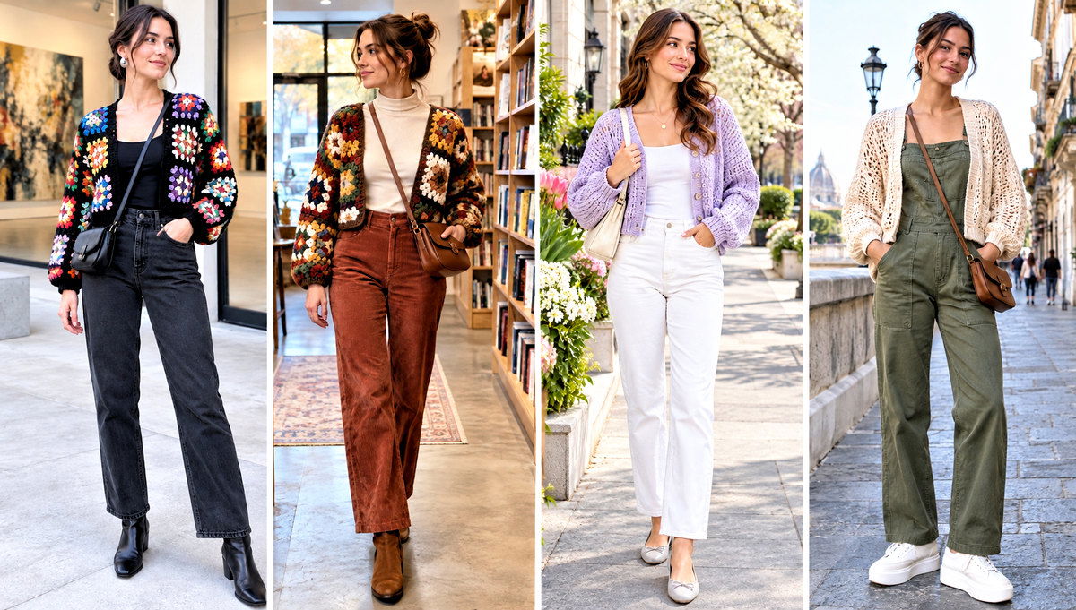 24 Chunky Crochet Crop Cardigan Outfit Ideas With Dresses