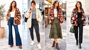 30 Chunky Crochet Hexagon Cardigan Outfit Ideas with Jeans