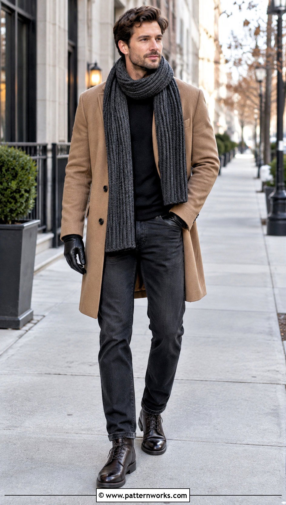 Chunky Ribbed Crochet Scarf With Wool Coat - 24 crochet scarf ideas for men