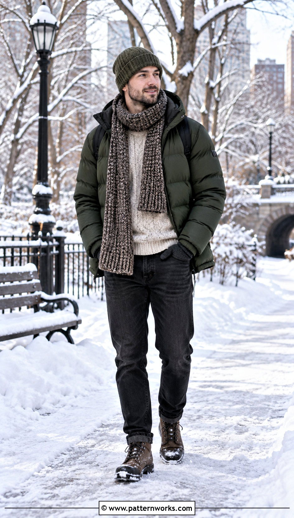 Chunky Tweed Crochet Scarf With Puffer Coat - 18 Tweed Men's Crochet Scarf outfit ideas